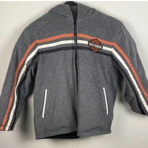 Harley Davidson Womens Gray Black Fleece Reversible Hooded Biker Jacket Sz Small